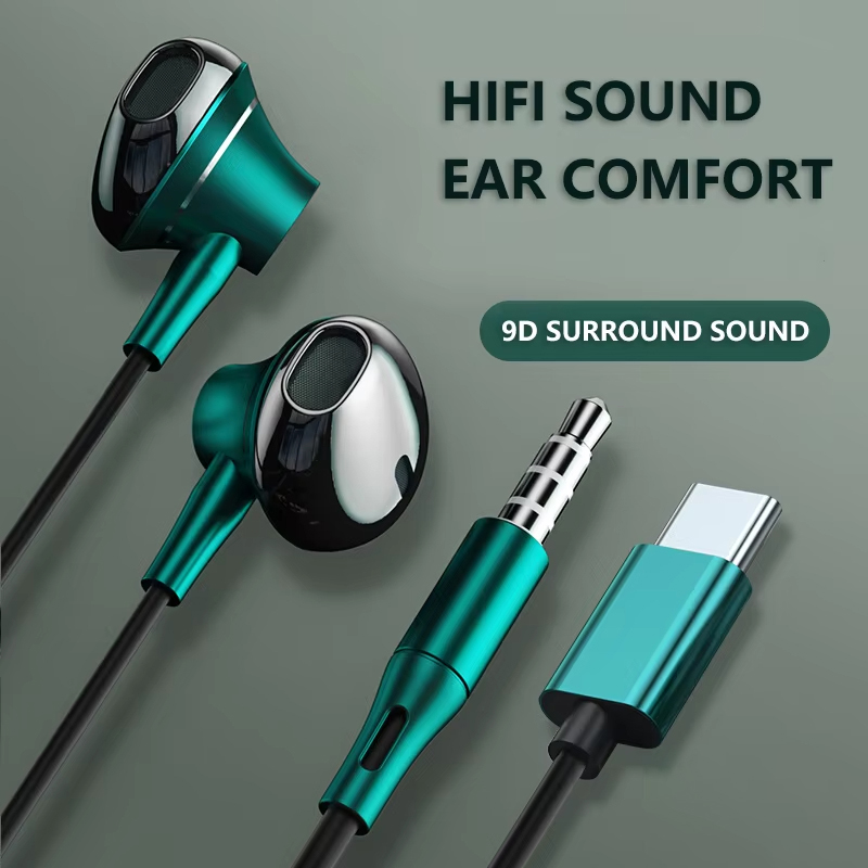 Wired Earphone Mic - 9D basse stéréo Type C et