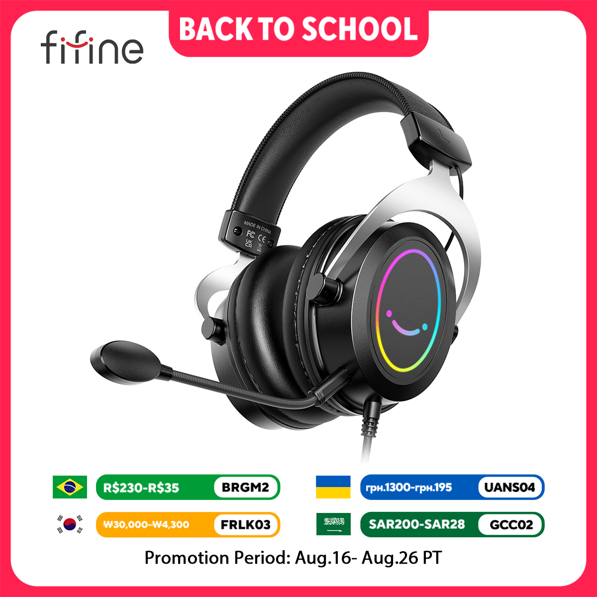 Gaming Headset Rgb - Casque de jeu FIFINE avec contrôle